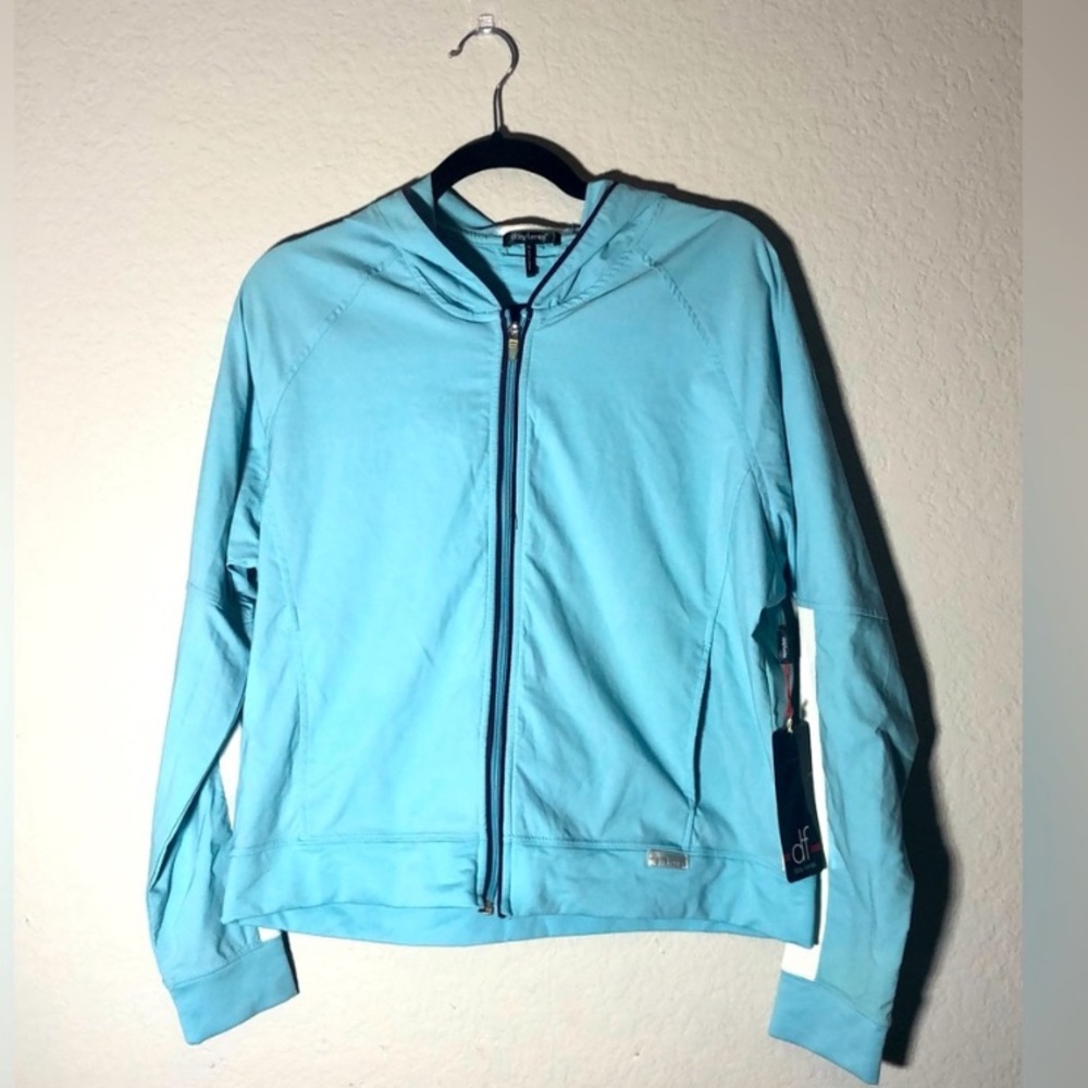 Daisy Fuentes Kinetics Full Zip Hooded Jacket Blue White Size XL NWT - Picture 8 of 8